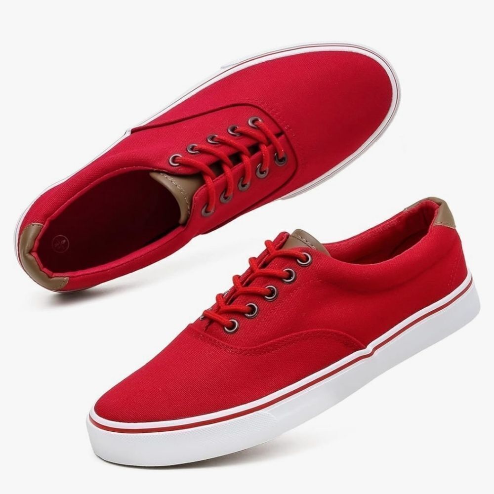 Men's Low Top Red Canvas Sneakers, Size 9.5
